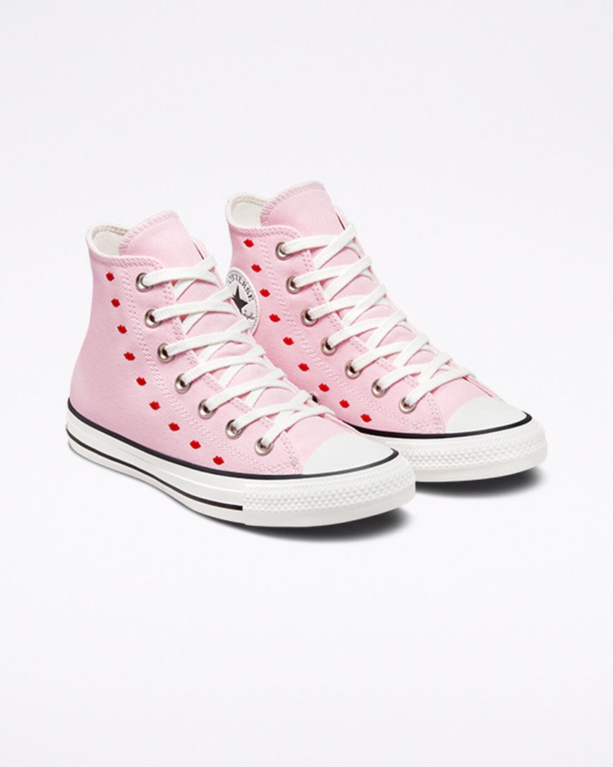 Dámské Boty Vysoké Converse Chuck Taylor All Star Embroidered Lips Růžové Bílé | CZ HSVA37